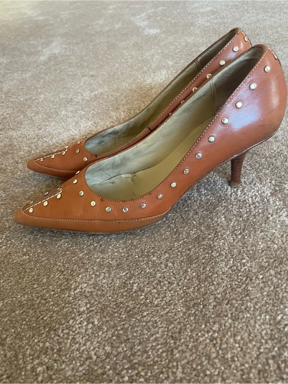 Michael Kors Cognac Studded Pointed-Toe Pumps